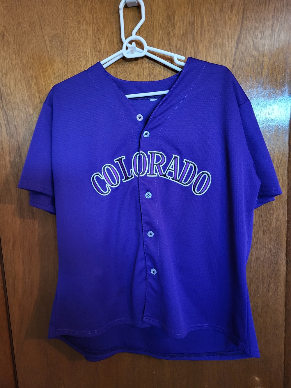 Colorado Rockies Purple Baseball Button-Up Jersey Shirt.